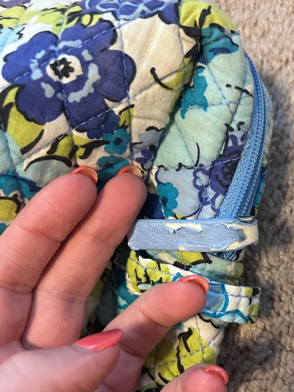 Quilted Vera Bradley Floral Cosmetic Pouch Bag in Blue & Lime